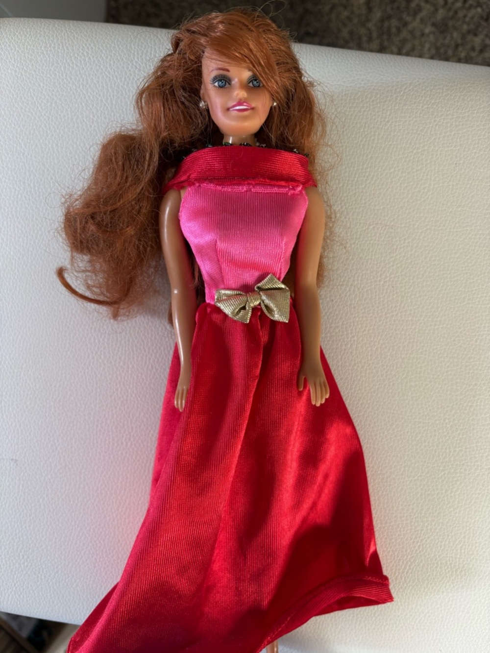 Barbie Red and Pink Evening Gown Doll with Gold Bow